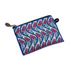 Fabric pouch with a colorful floral pattern on a white background.