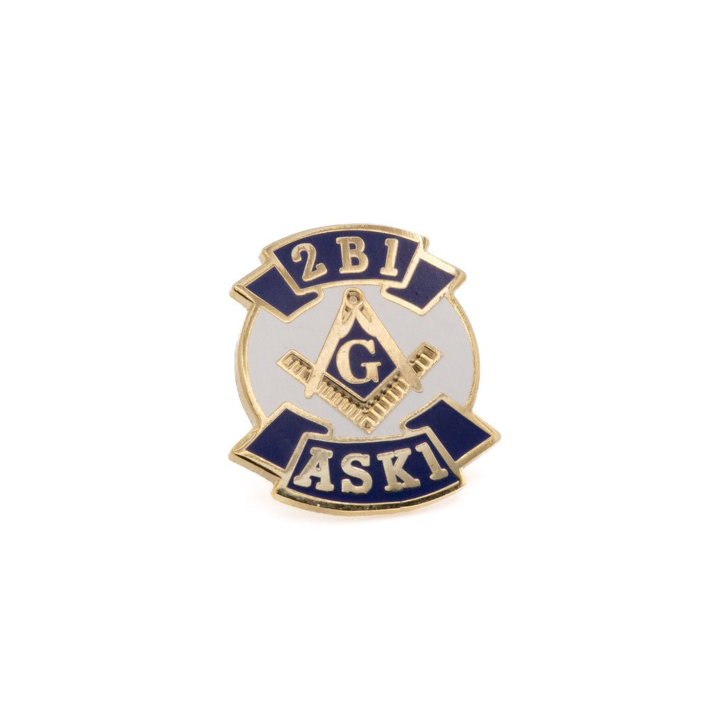 Pin with '2B1 ASK1' text and Square and Compass in the center on a white background