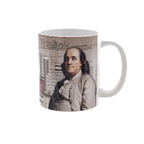 Mug with a portrait of a Ben Franklin on a white background