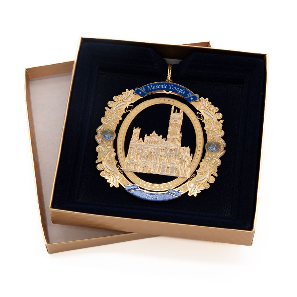Decorative ornament with Masonic Temple design in a box
