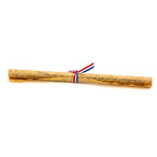 Rolled document tied with a red, white, and blue ribbon on a white background