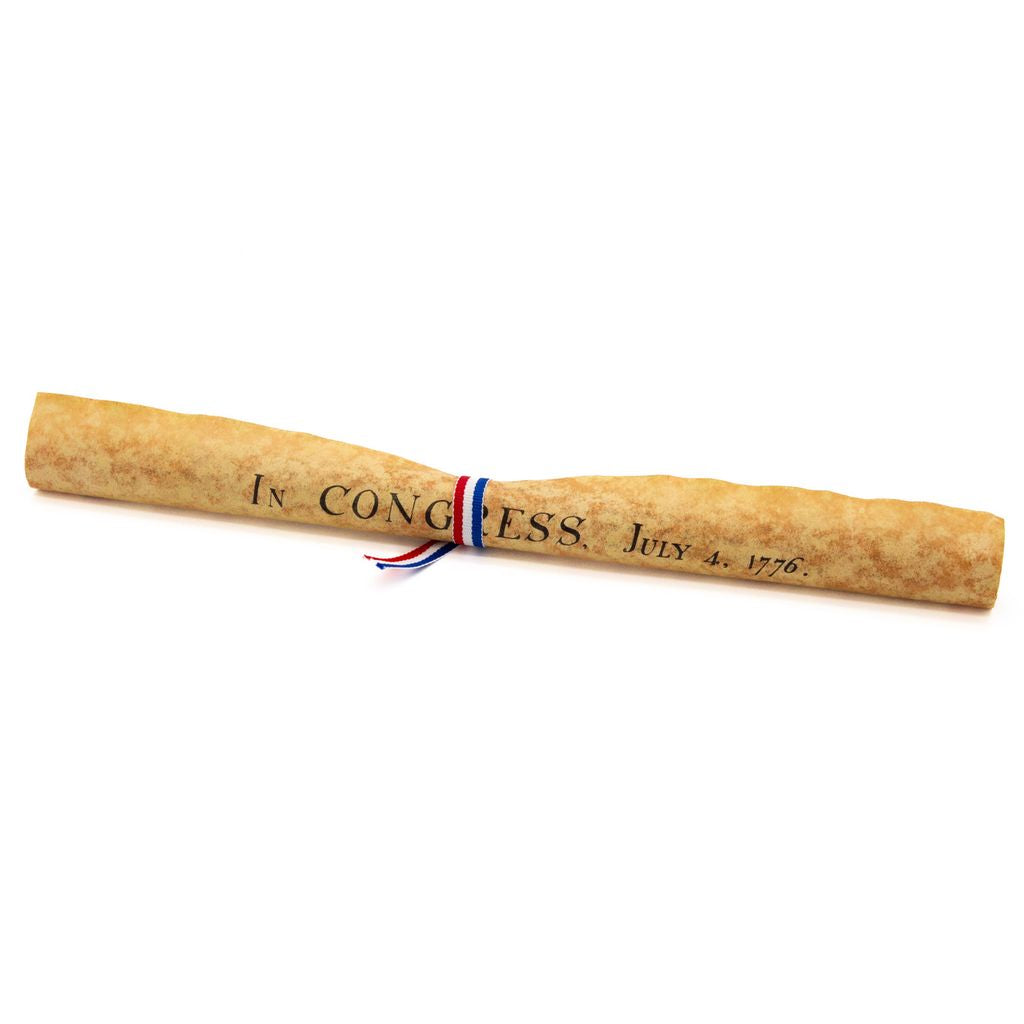 Rolled paper with visible 'In Congress July 4, 1776' text on a white background