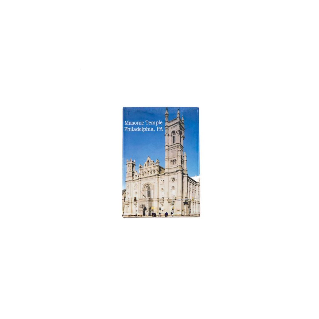 Small magnet with a photograph of the Masonic Temple in Philadelphia, PA on a white background.