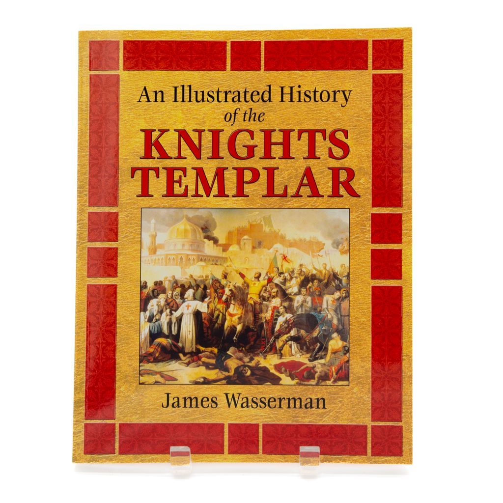 Book cover of 'An Illustrated History of the Knights Templar' by James Wasserman with red and gold design.