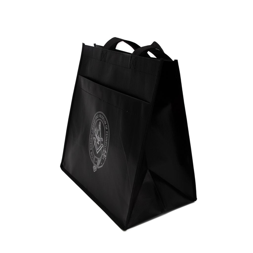 Black bag with a logo on a white background