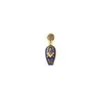 Blue and gold slipper shaped lapel pin with Square and Compass design.