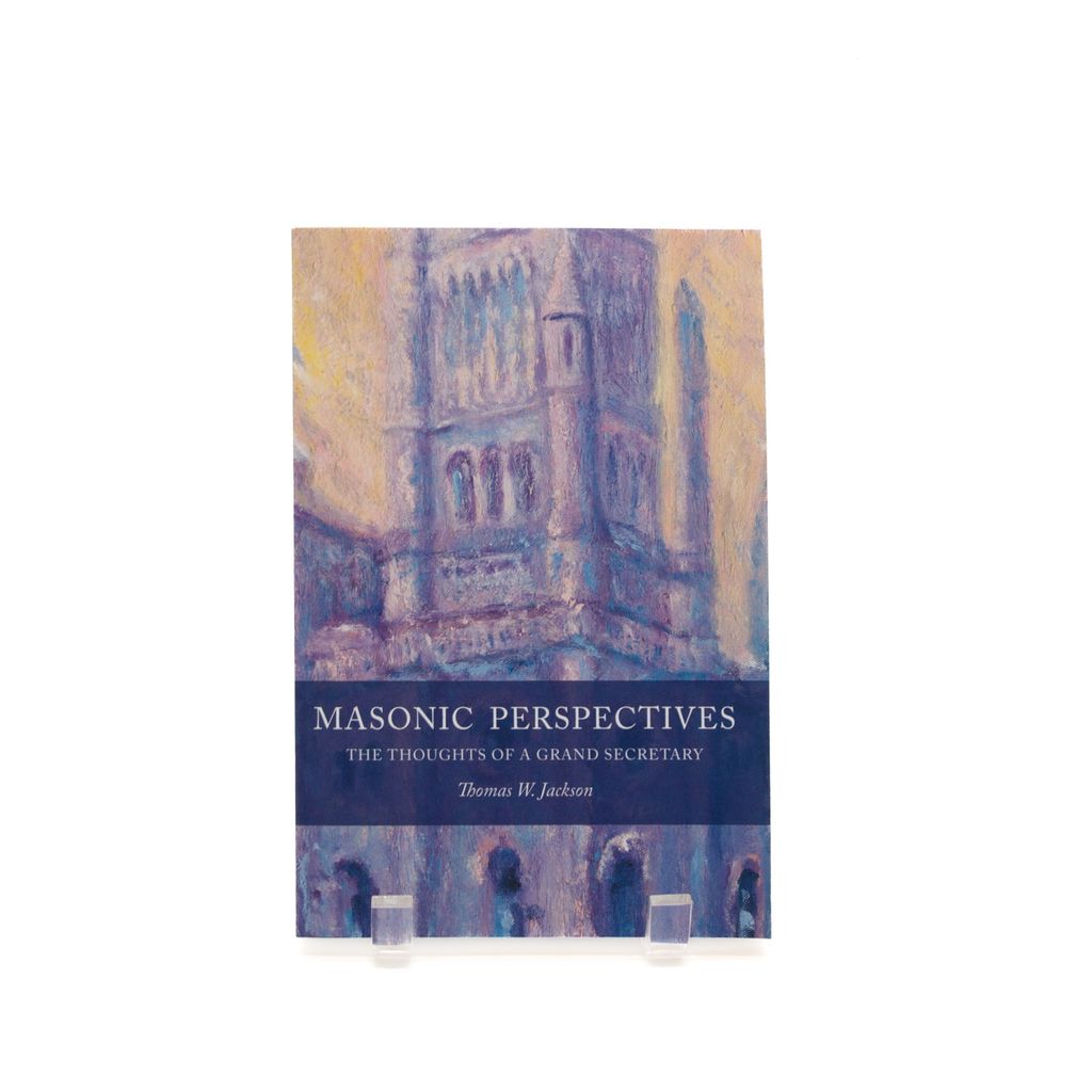 Book titled 'Masonic Perspectives' with a blue, cream and purple cover on a white background