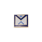 Masonic apron pin with blue and gold design on a white background