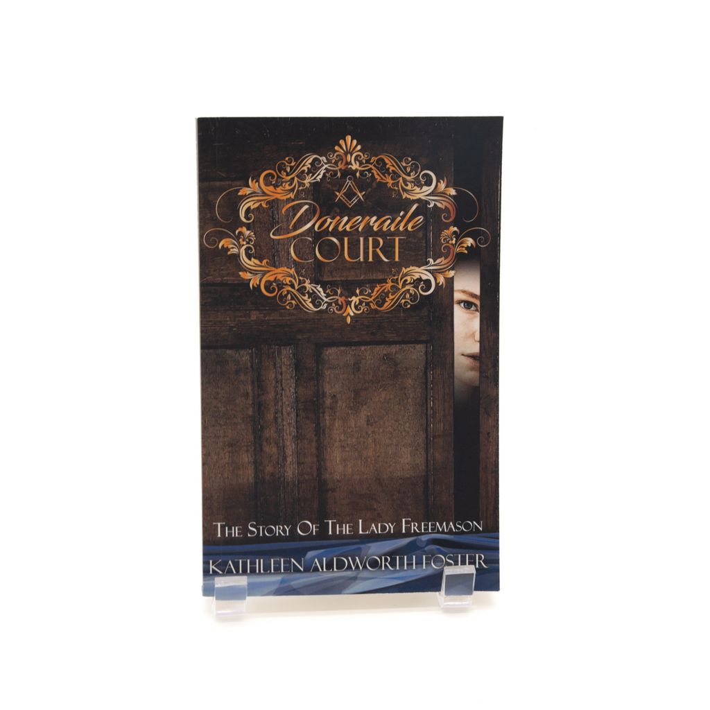 Book cover of 'Doneraile Court' with decorative text and a portrait of woman looking from behind door on a white background