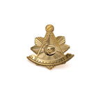 Gold Masonic symbol lapel pin on a white background