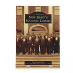 Book cover of 'New Jersey's Masonic Lodges' with a group of men in formal attire in front of a brick building background.
