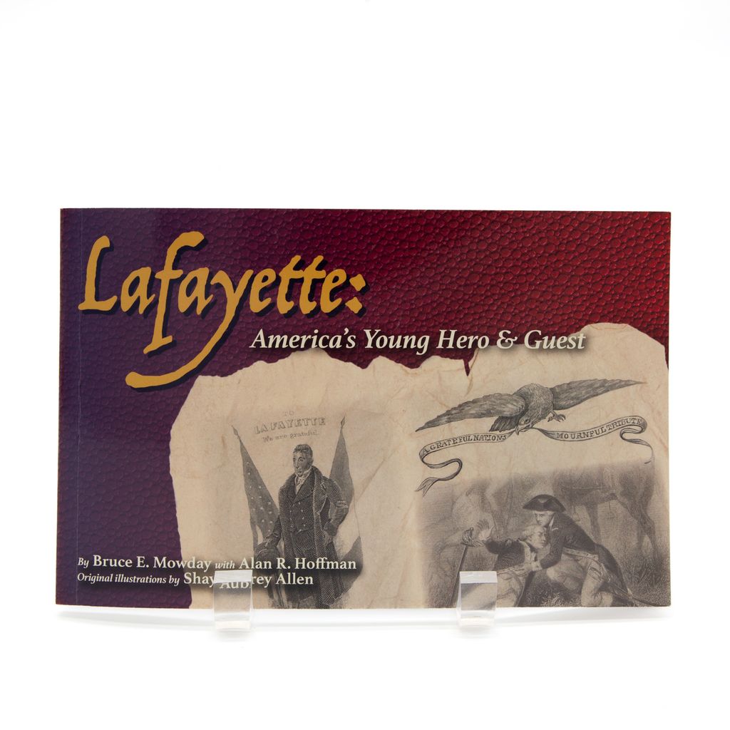 Book cover of 'Lafayette: America's Young Hero & Guest' with illustrations and text.