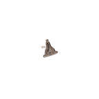 Small silver triangular lapel pin on a white background