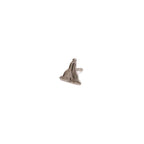 Small silver triangular lapel pin on a white background