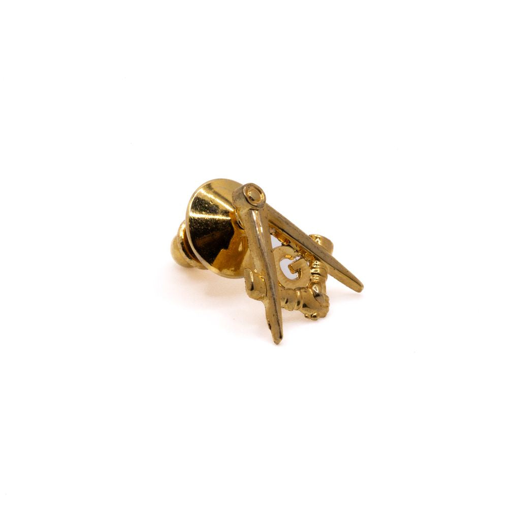 Gold cutout lapel pin of Square and Compass.
