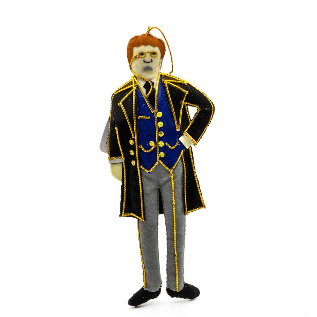 Decorative ornament of Theodore Roosevelt in formal attire on a white background