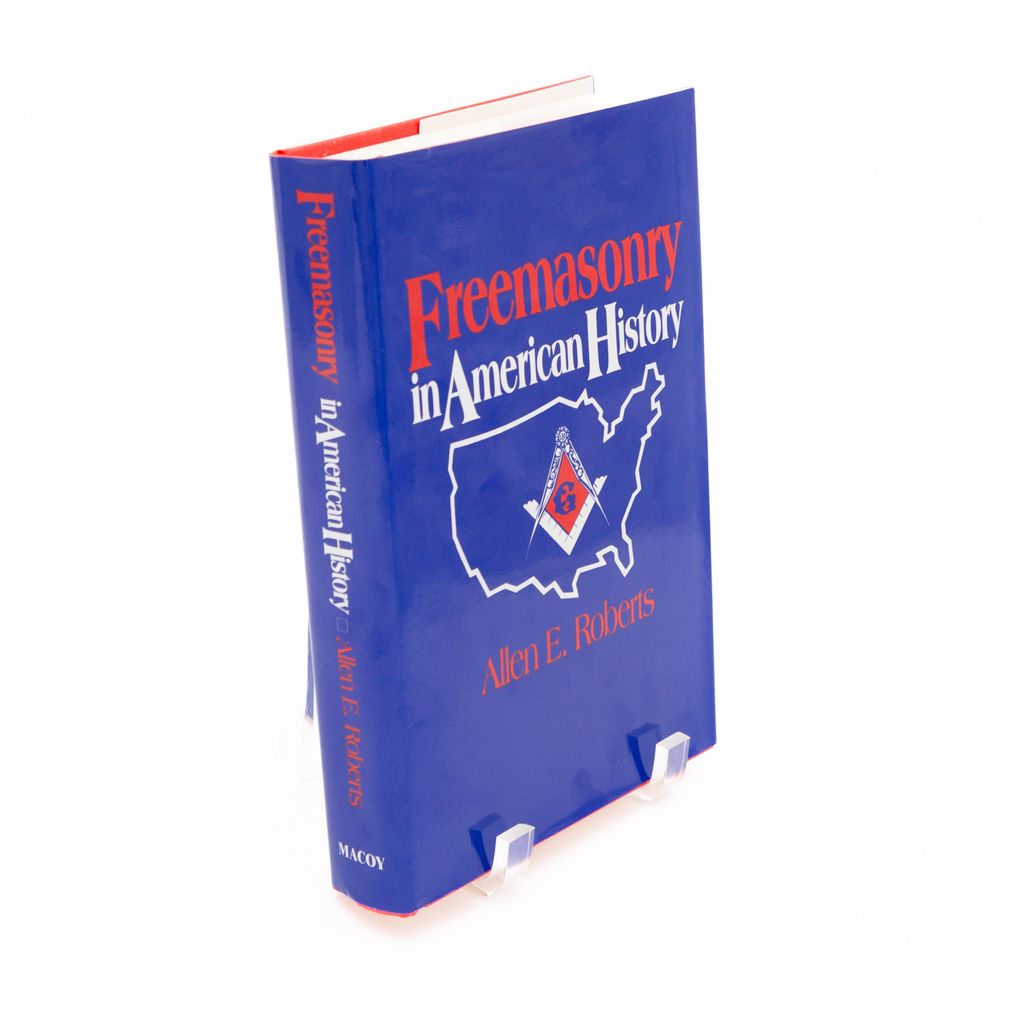 Blue book titled 'Freemasonry in American History' by Allen E. Babers on a white background
