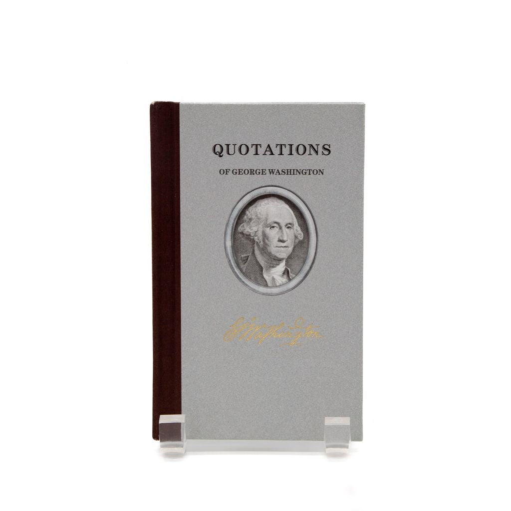 Book titled 'Quotations of George Washington' with a portrait on a white background
