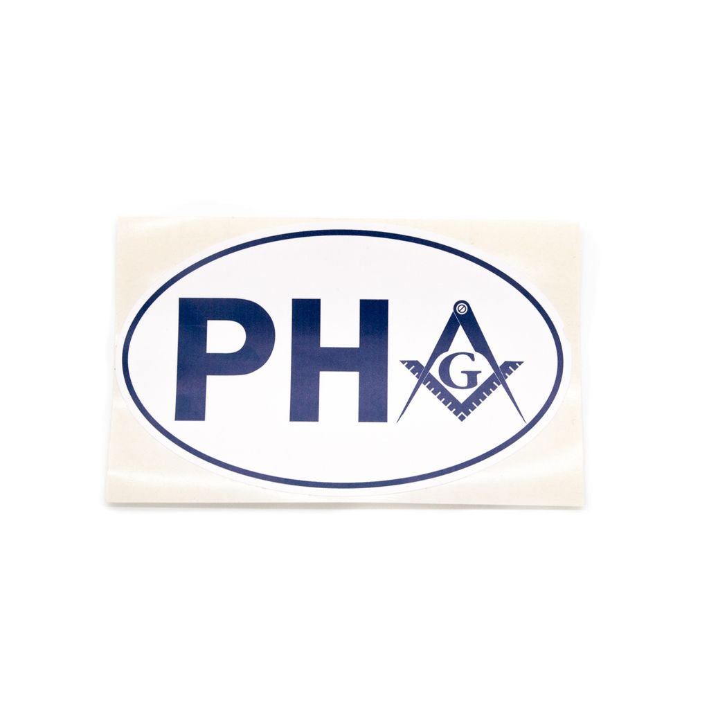 Sticker with 'PH' and Square and Compass on a white background