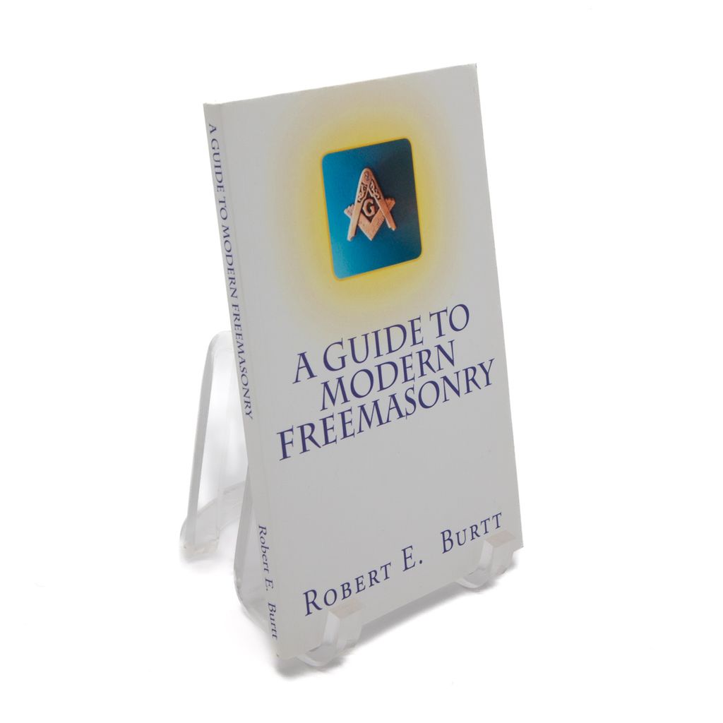 Book titled 'A Guide to Modern Freemasonry' by Robert E. Burtitt with a blue and gold Masonic symbol on the cover.