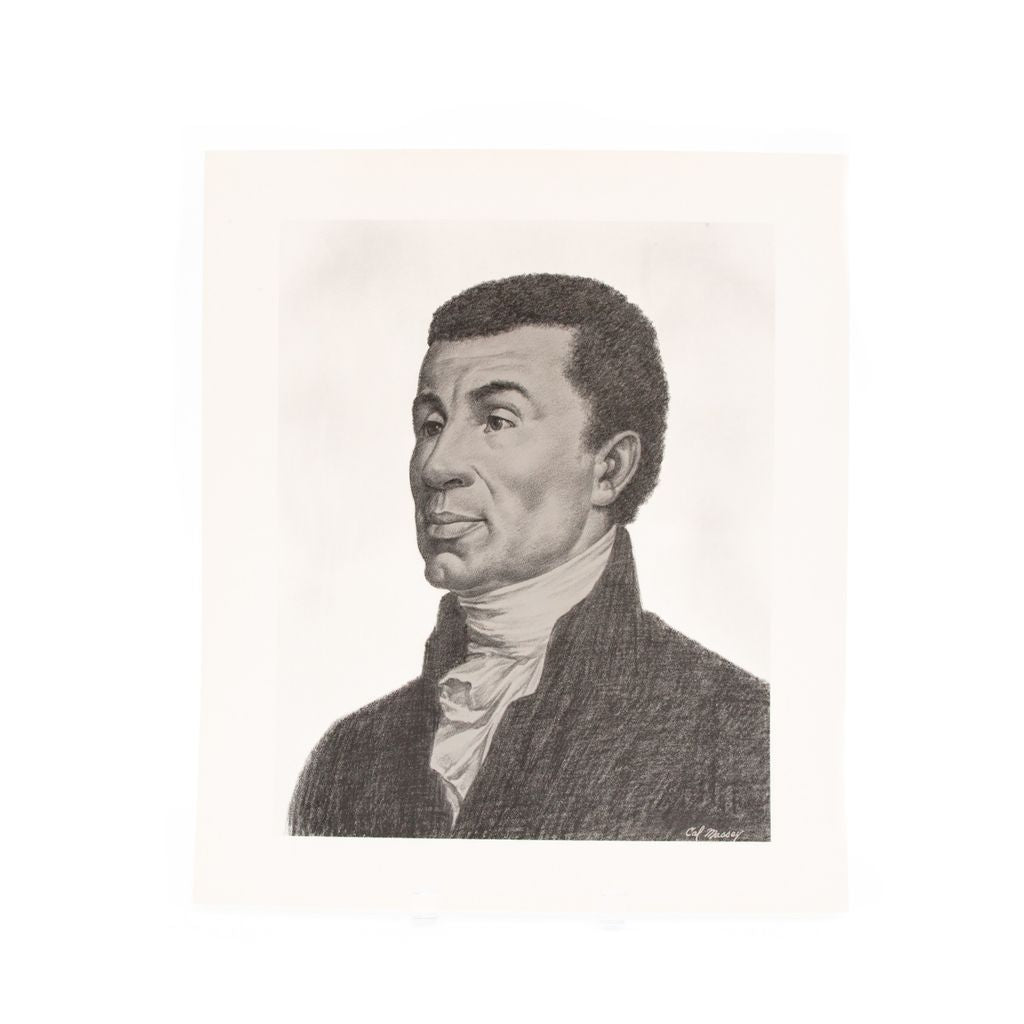 Black and white portrait of Prince Hall on a light background