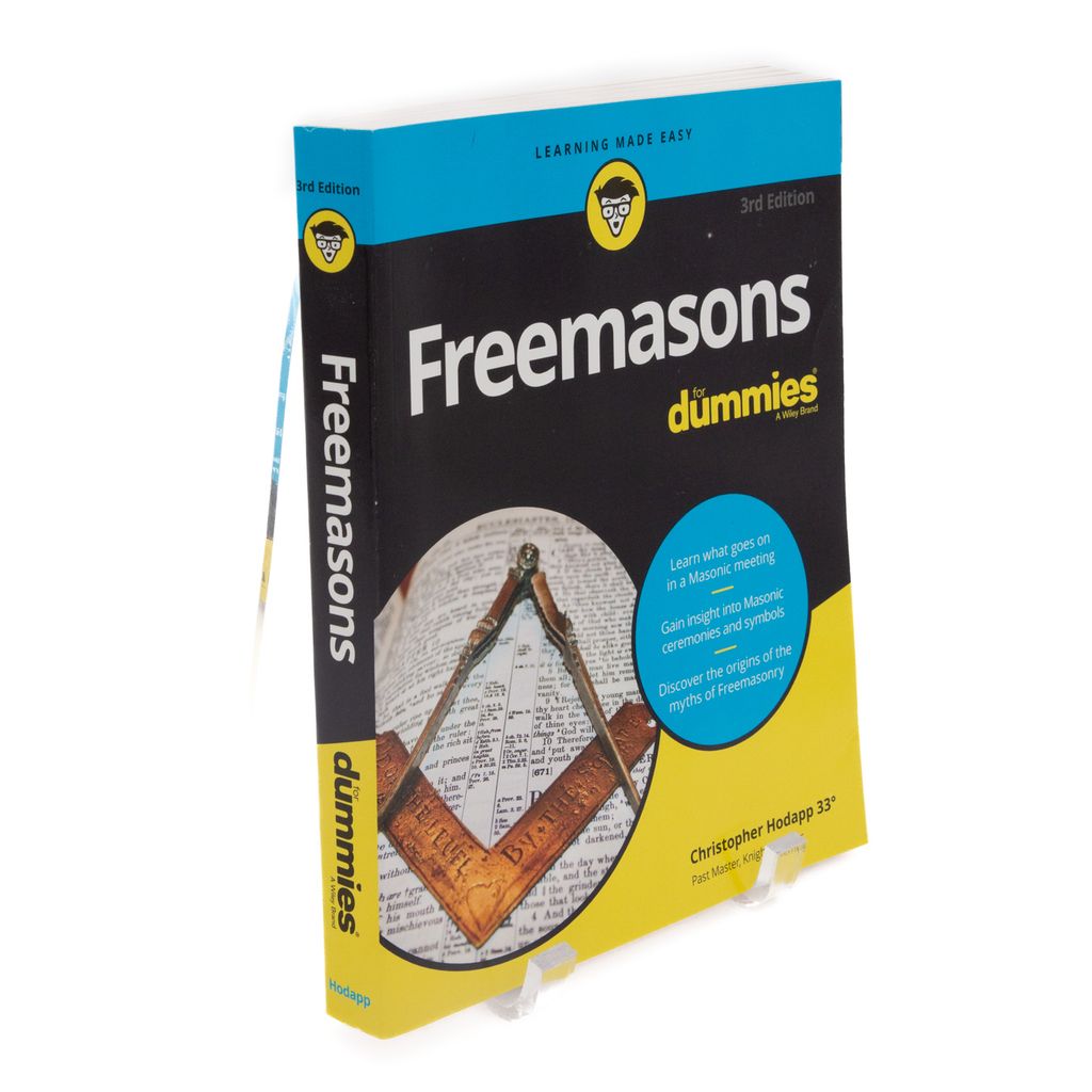 Blue and yellow book titled 'Freemasons for Dummies' on a white background