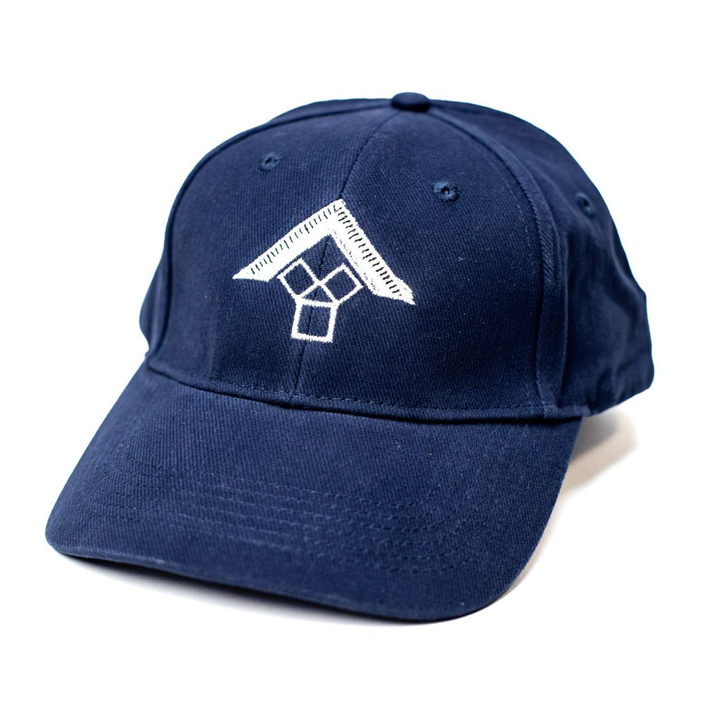 Navy blue cap with a white Square and Compass on a white background
