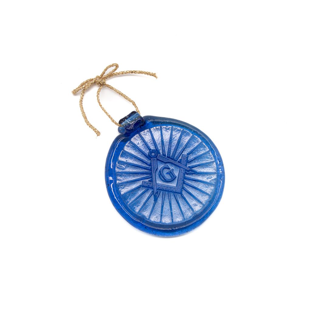 Blue decorative suncatcher with Square and Compass on a white background