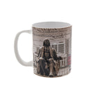 Mug with Ben Franklin statue and city design on a white background