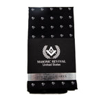 Black pocket square with skull pattern on a white background