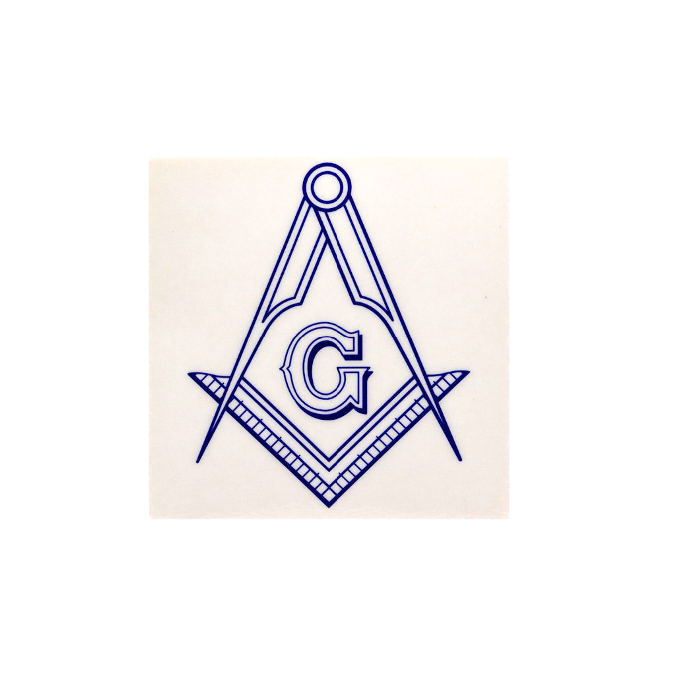 Masonic Square and Compass with blue lines on a beige rectangular background