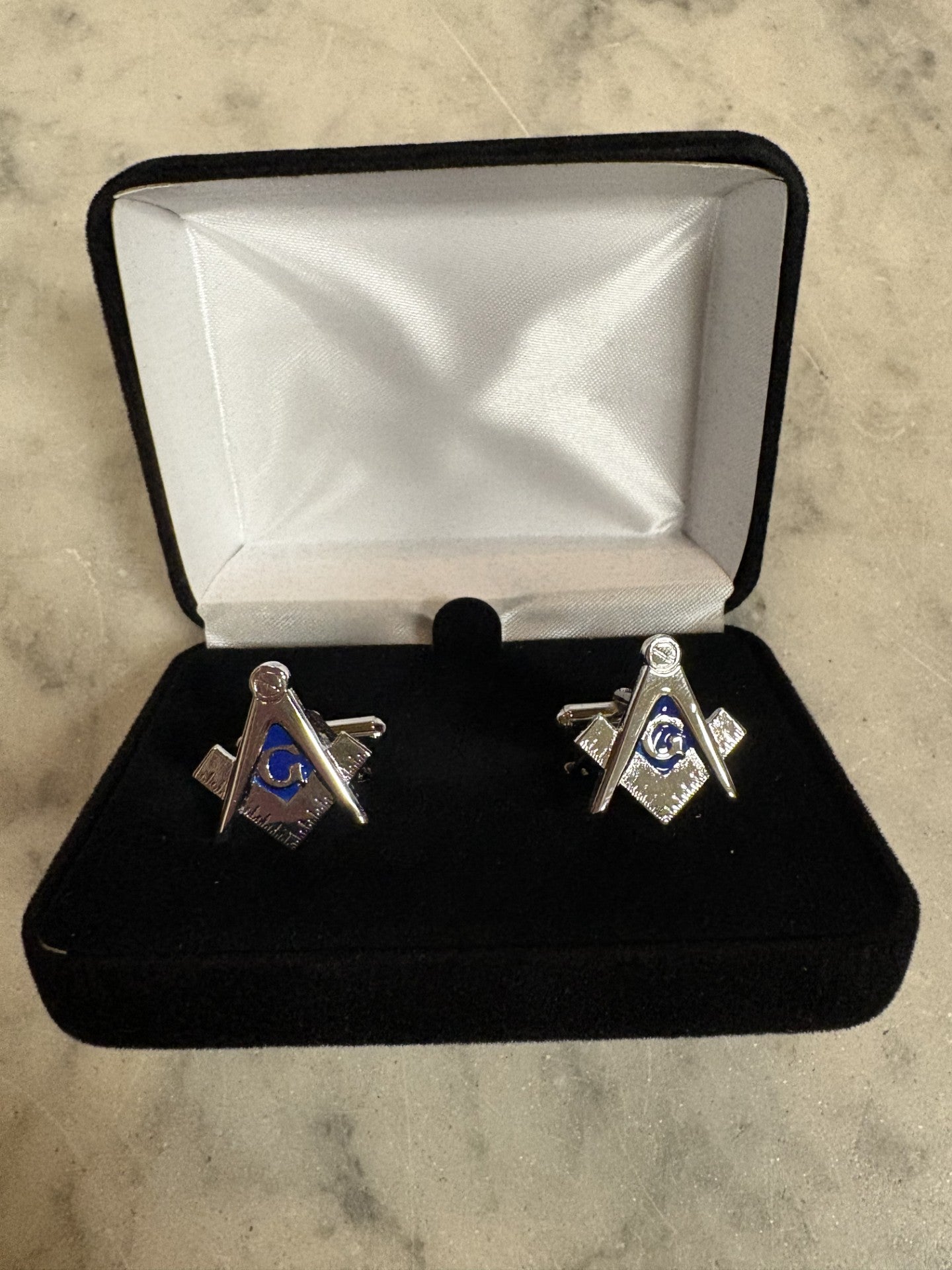 Die Cut Square and Compass Silver Cufflinks